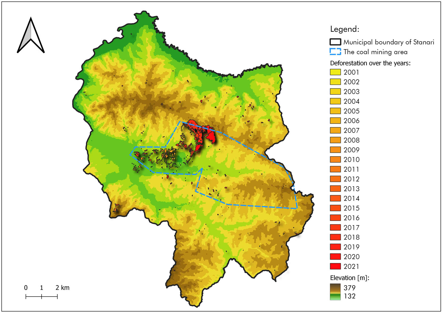 Figure 10
Deforestation in the area of the Stanari municipality (2001–2021).