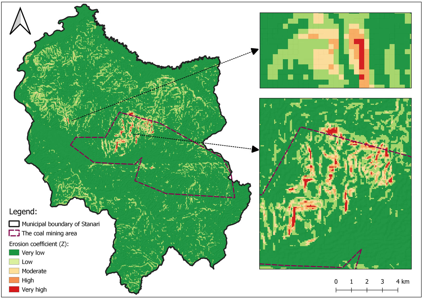 Figure 13
Map of erosion risk in the Stanari municipality (based on Z values).