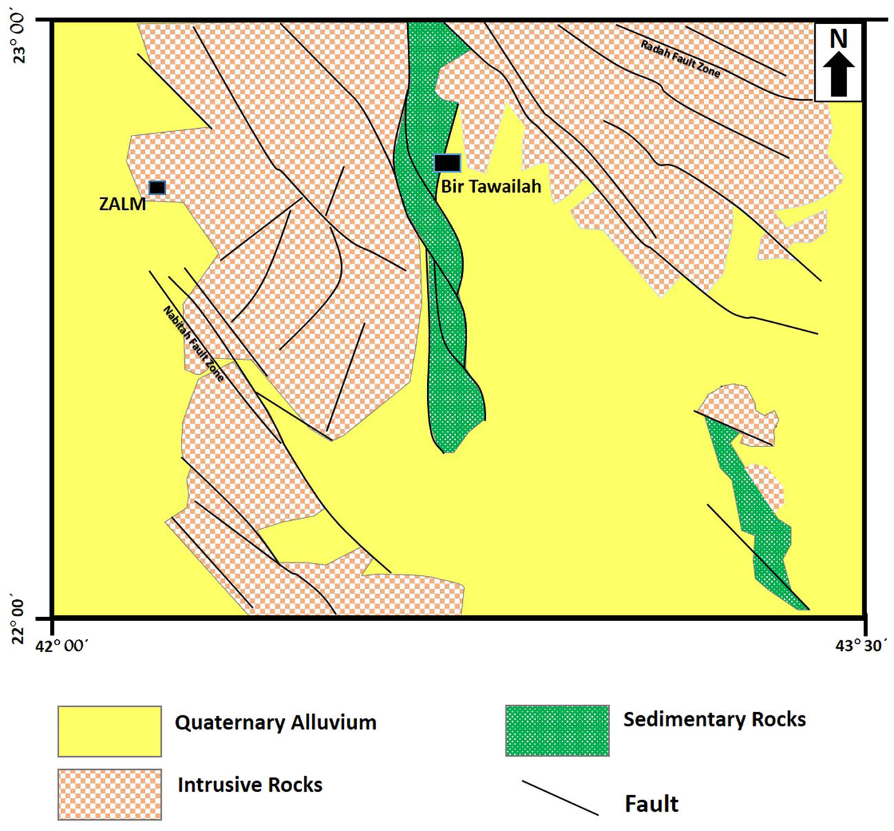 Figure 2 
               A generalized geologic map of Zalm district [1].
            