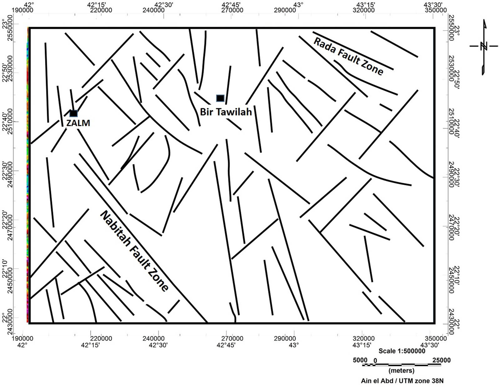 Figure 8
A map of the vectorization structural lineaments of the Zalm district, west Saudi Arabia.