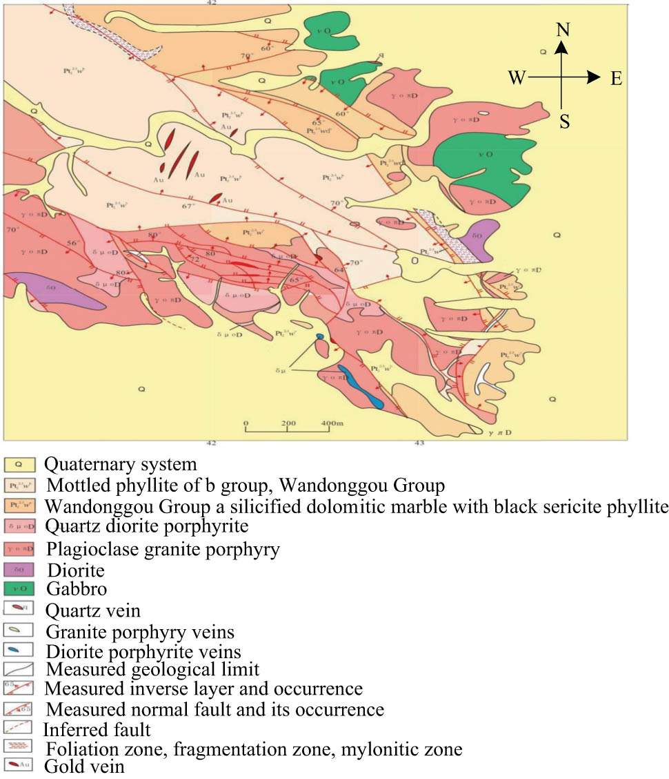 Figure 3 
                  Geological map of the mining area.
               