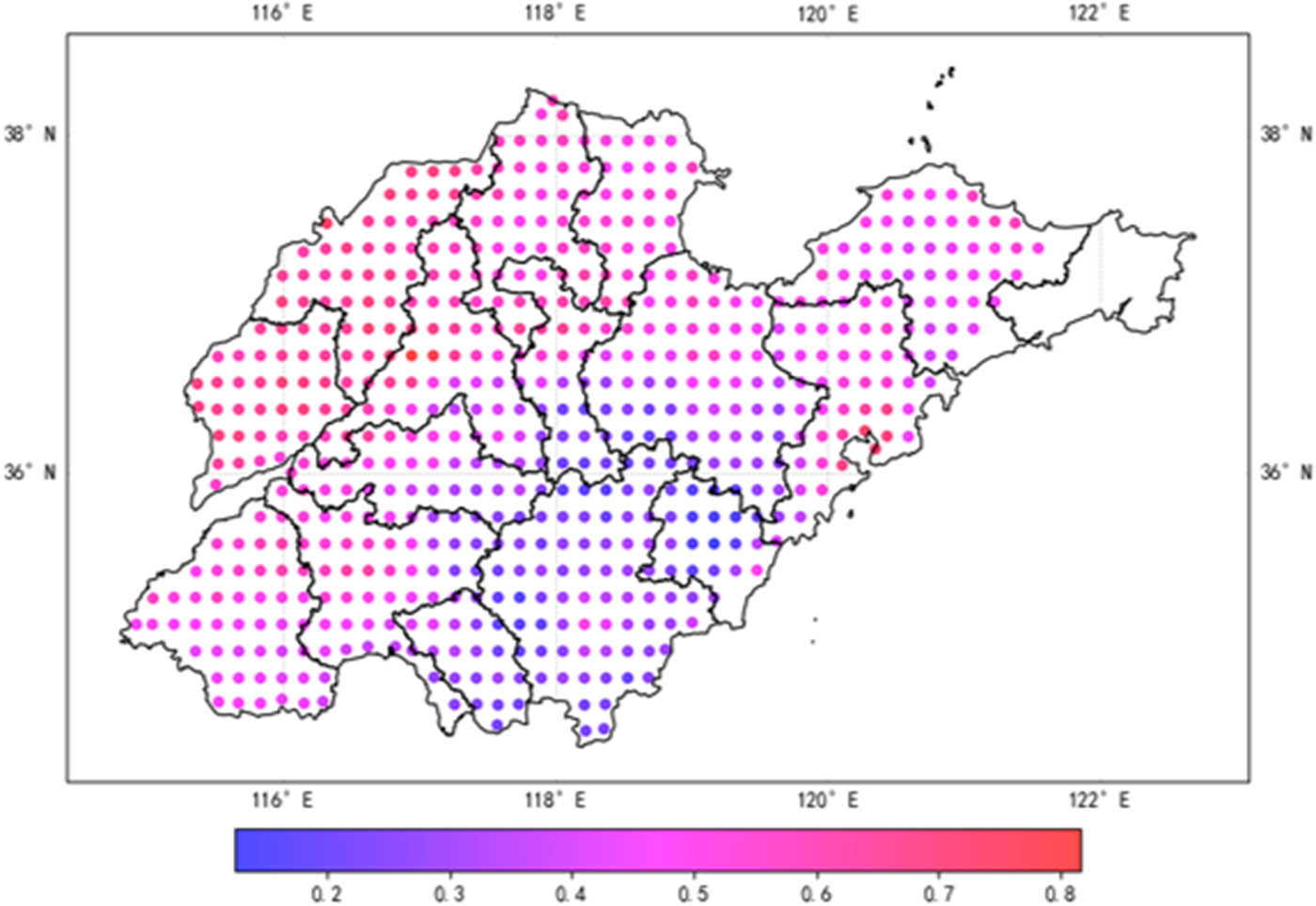 Figure 10 
                     Spatial synergistic distribution and interaction mechanism of tropospheric O3–NO2 in Shandong Province.
                  