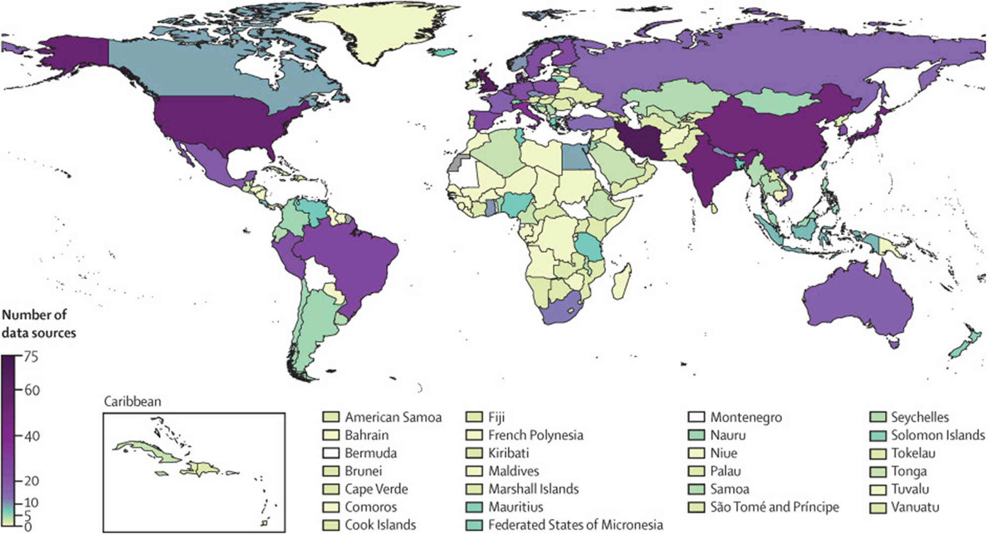 Figure 1 
               Number of data sources by country for the hypertension [8].
            