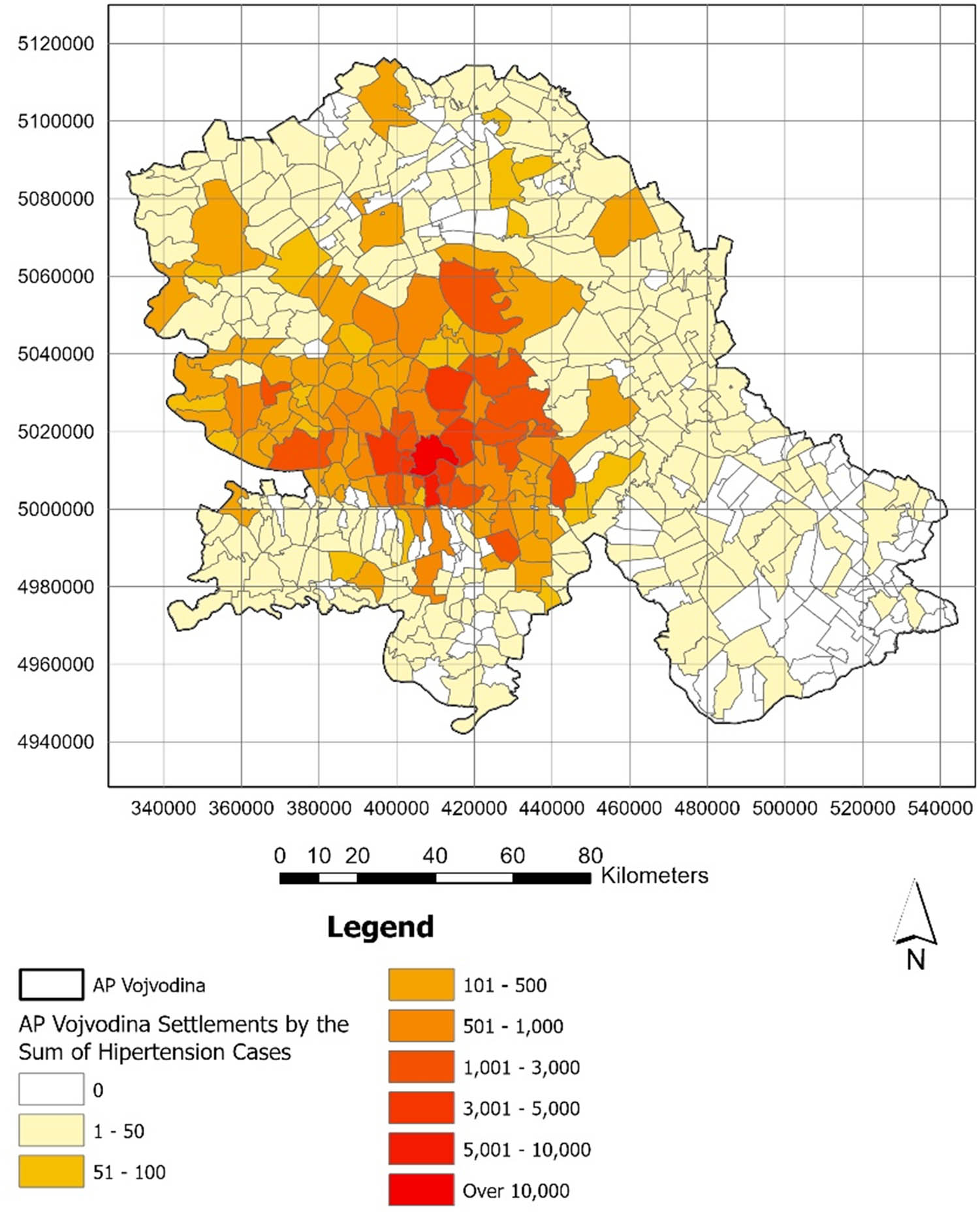 Figure 3
Settlements in the AP Vojvodina by the sum of hypertension cases.