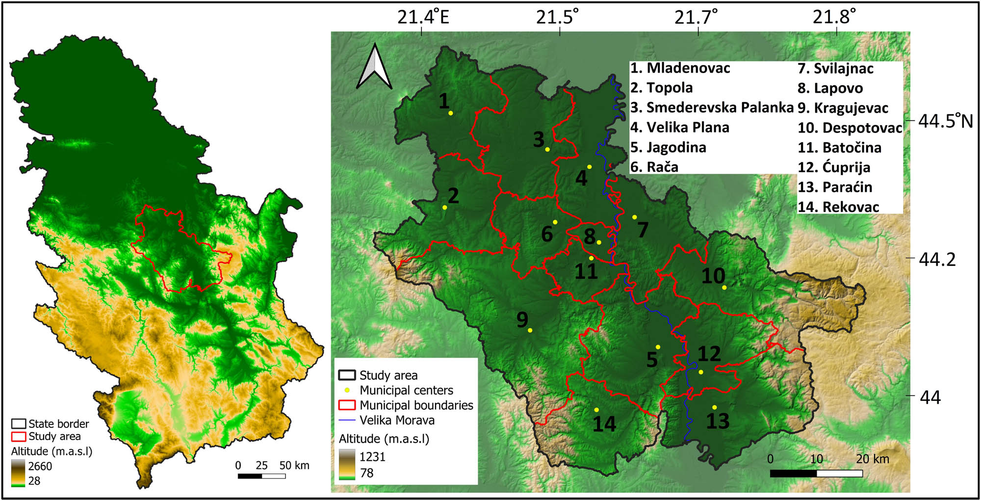 Figure 1
Geographical position of the municipalities in Central Serbia.