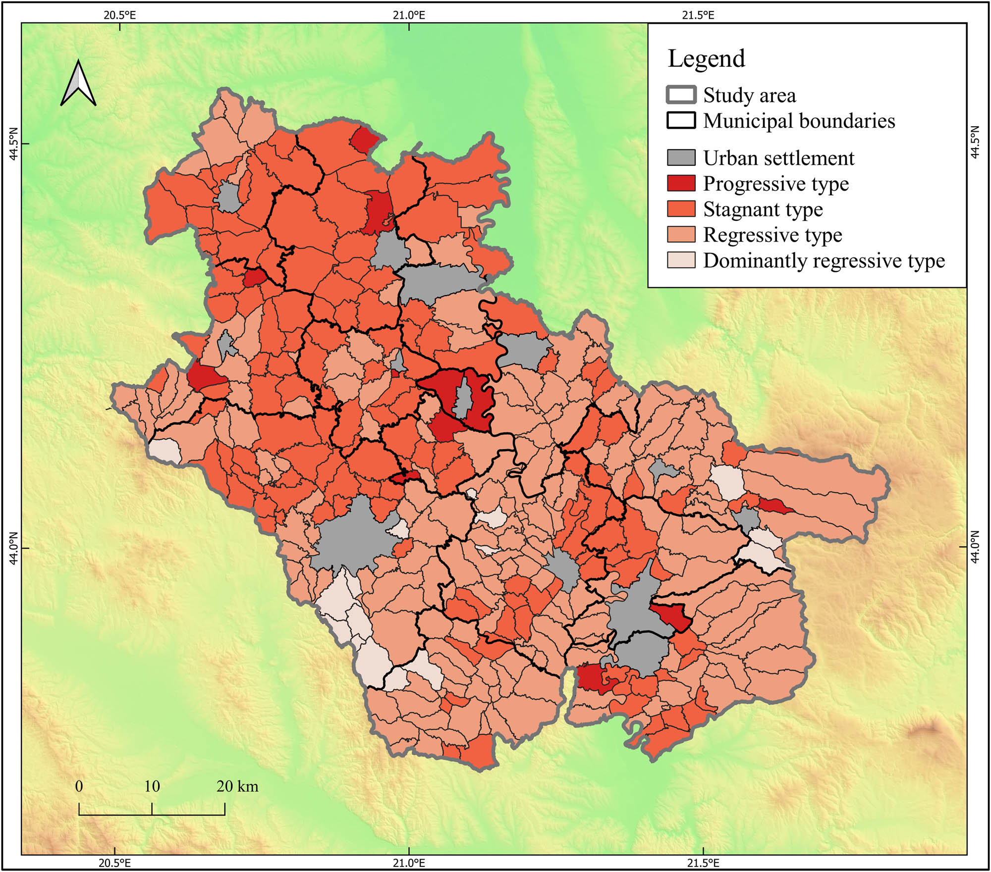 Figure 3
Types of settlements according to changes in agricultural land in Central Serbia (1961–2012).