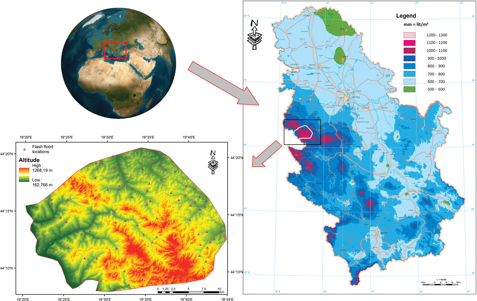 Figure 1 
                  Location of the study area (parts of Kolubara and Mačva District).
               
