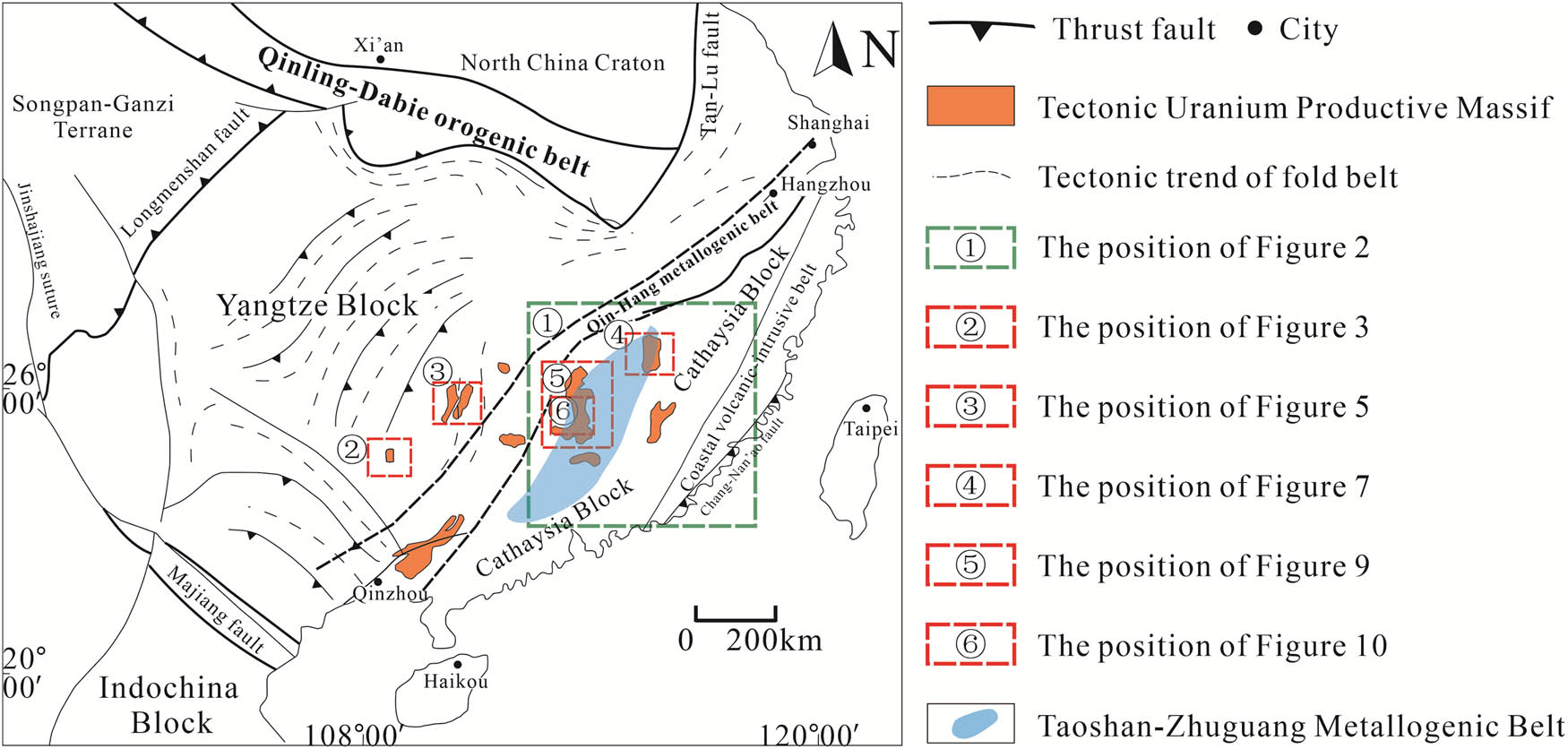 Figure 1
Tectonic framework of South China continent and uranium-bearing granite body.