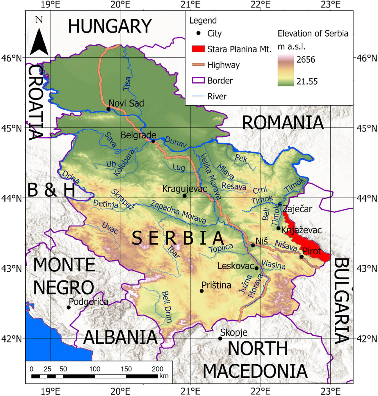 Figure 1 
                  Geographical position of Stara Planina Nature Park.
               