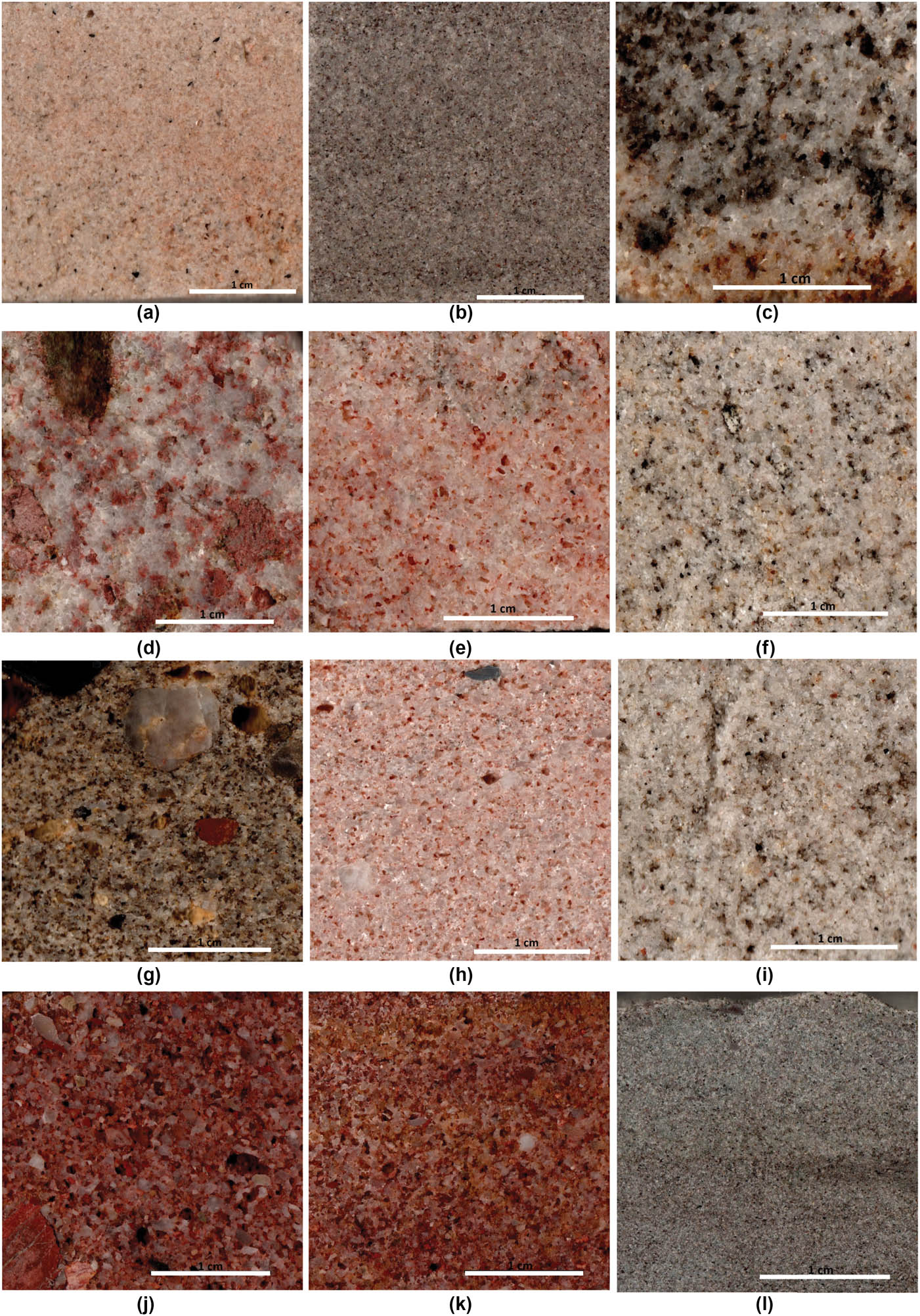 Figure 7
Polished slabs of the Phu Phan samples. Scale bars = 1 cm. (a) 19PP01, (b) 19PP02, (c) 19PP03, (d) 19PP04, (e) 19PP05, (f) 19PP06, (g) 19PP07, (h) 19PP08, (i) 19TY07, (j) 19TY08, (k) 19TY09, (l) 19TY10.