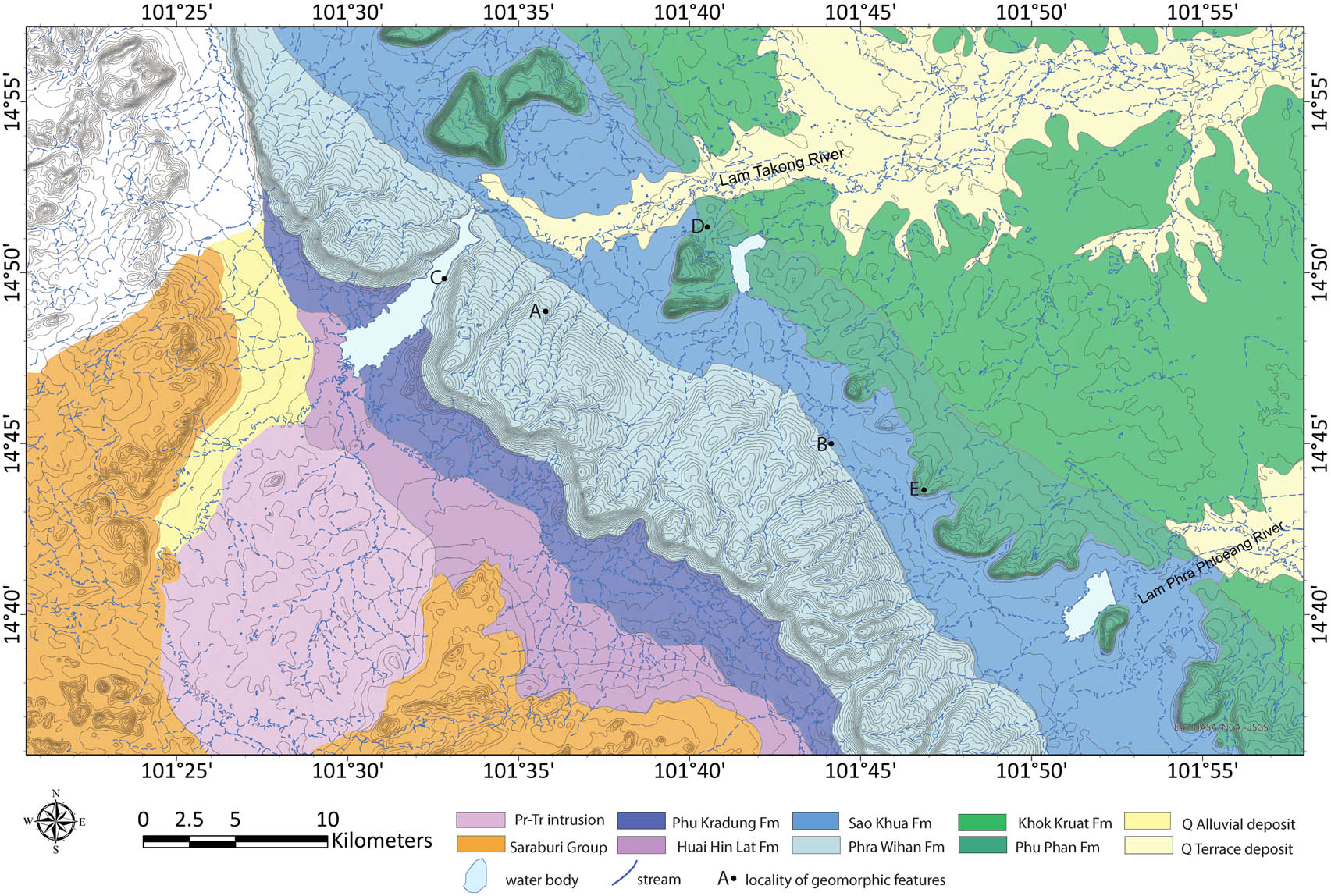 Figure 16
Topographic map of the study area with localities of geomorphic features.