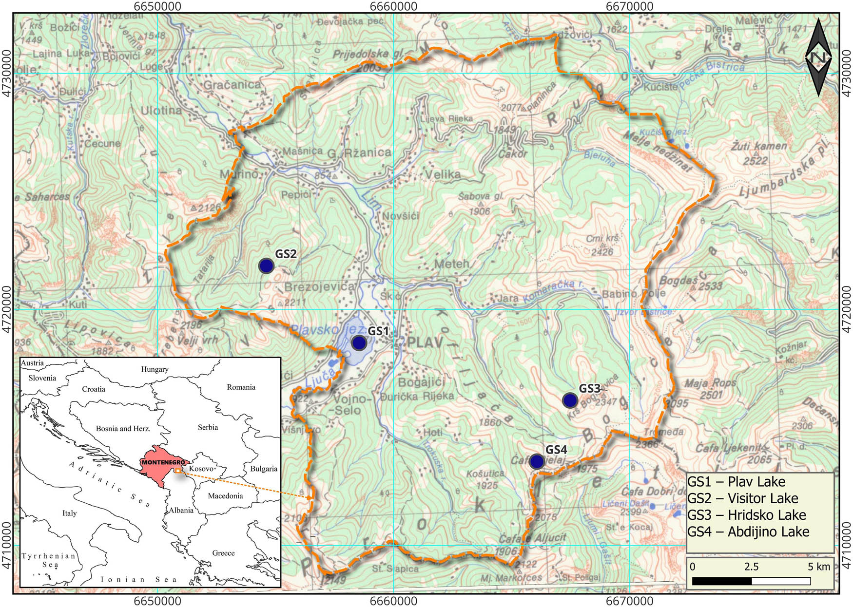 Figure 1 
                  Presentation of geosites on the map of the Municipality of Plav.