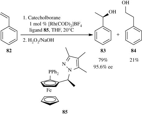 Scheme 21 Catalytic enantioselective hydroboration of styrene with catecholborane.