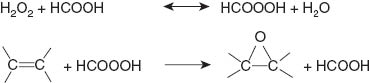Scheme 1 Soybean oil epoxidation: sequence of the occurring reactions placed at the double bounds of oil compounds.