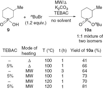 Scheme 12 Alkylating esterification of 1-hydroxy-3-methyl-1,2,3,4,5,6-hexahydrophosphinine oxide.