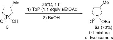 Scheme 15 Esterification of 1-hydroxy-3-methylphospholane oxide in the presence of the T3P reagent.