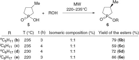 Scheme 4 MW-assisted direct esterification of 1-hydroxy-3-methylphospholane oxide.