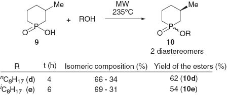 Scheme 6 MW-assisted direct esterification of 1-hydroxy-3-methyl-1,2,3,4,5,6-hexahydrophosphinine oxide.