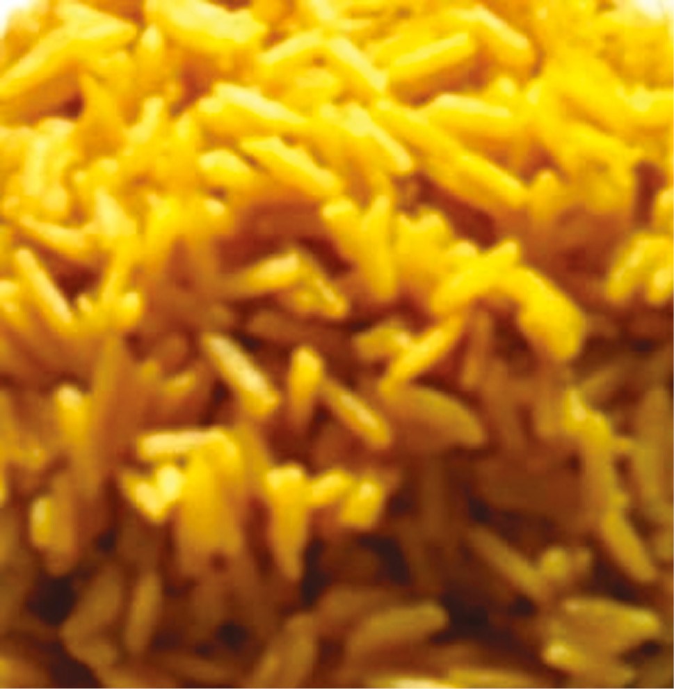 Figure 5: Application of yellow-orange color on boiled rice.