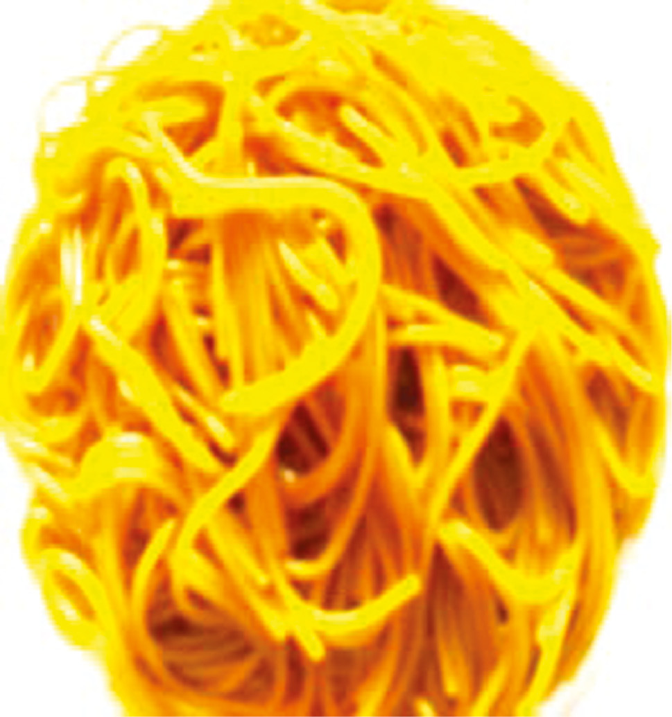 Figure 6: Application of yellow-orange color on boiled Spaghetti.