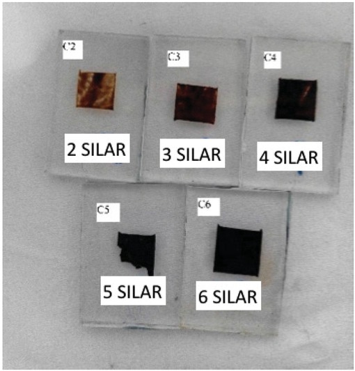Figure 1 SnS QD-sensitized electrode sample. All samples show good film adhesion to the substrate despite irregular surface area.