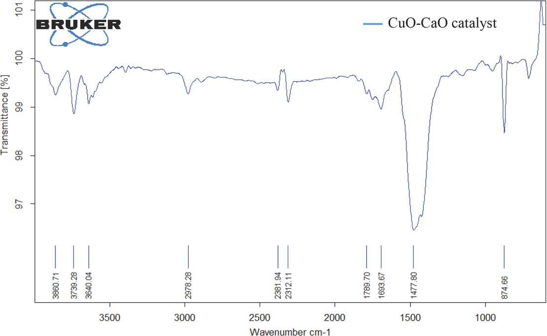 Figure 4 FTIR spectrum of CuO-CaO catalyst.
