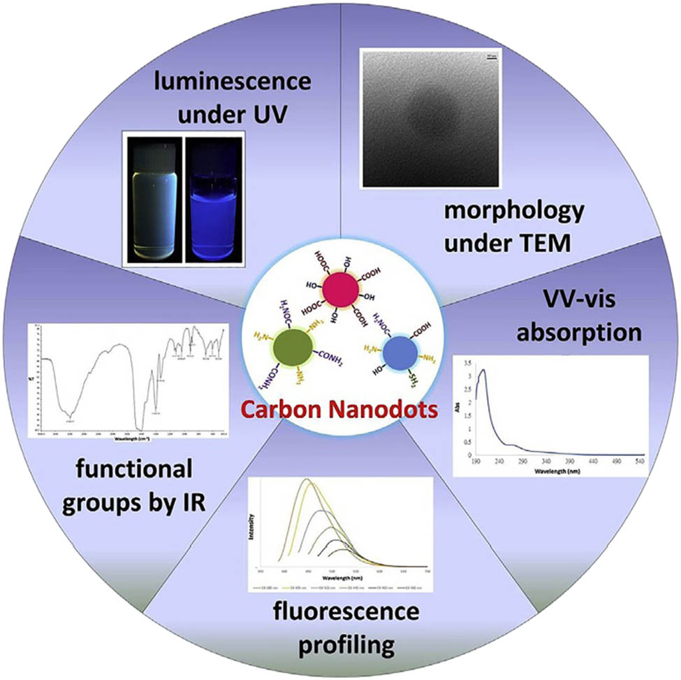 Figure 5 
               Characterization of C-dots: spectra and images [15].
            