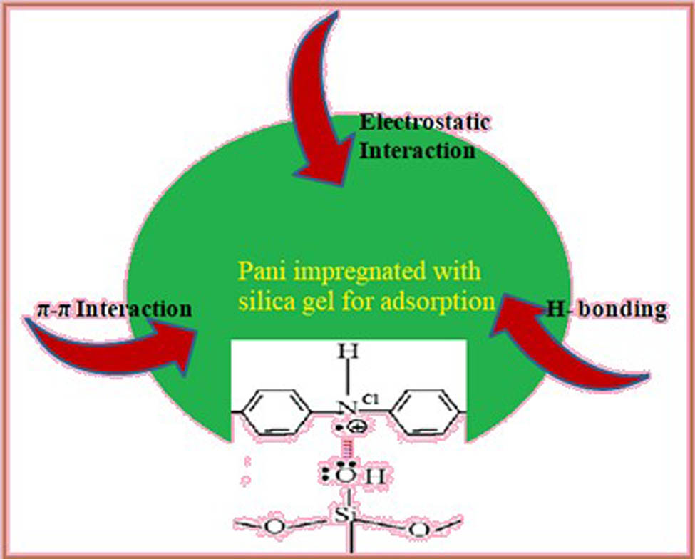 Figure 5
Scheme showing electrostatic interaction between Pani@SG possible adsorption mechanisms of dyes.