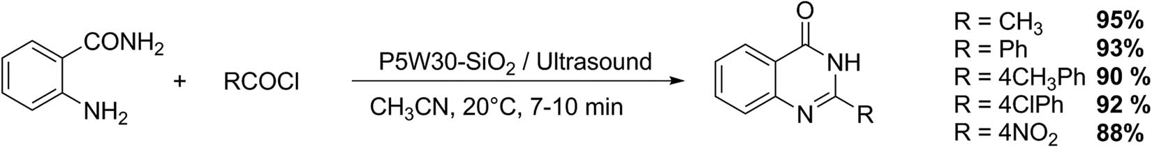 Scheme 42 
               Quinazolinone synthesis.
            
