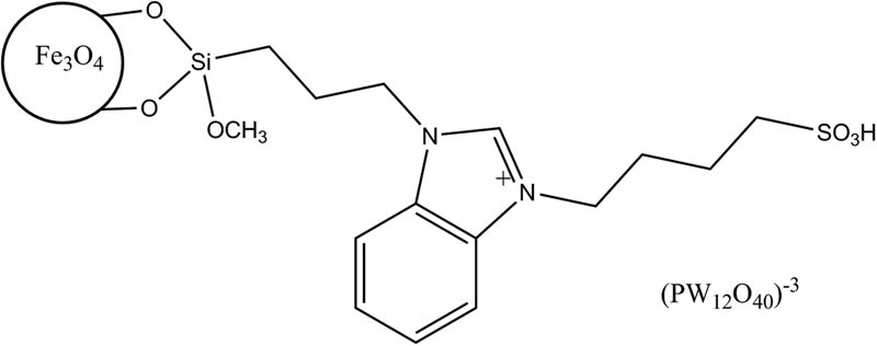 Figure 1 
               Magnetically separable heteropolyanion-based ionic liquid (MNP@HPAIL).
            