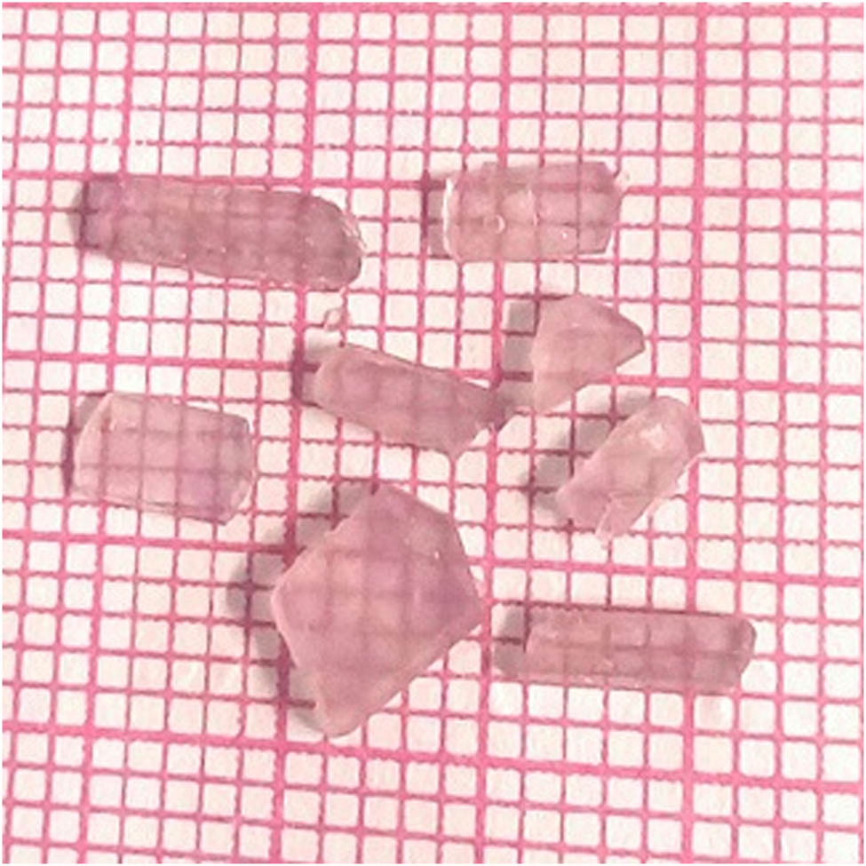Figure 2 
                  Grown single crystal image of 2FNNDPBA.
               