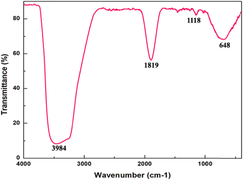 Figure 3
FTIR spectrum of M. longifolia-synthesized AgNPs.