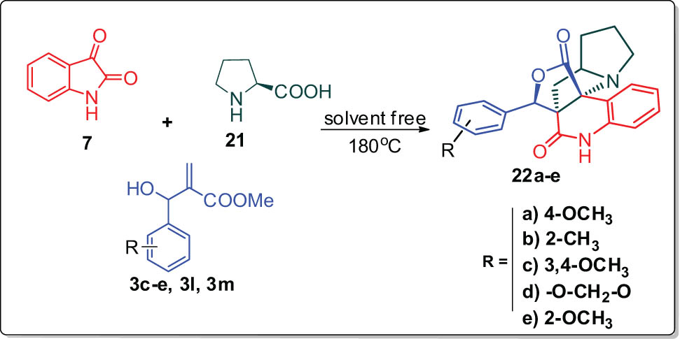 Scheme 4 
               Synthesis of pyrrolizino[2,3-c]quinolinone hybrids.
            