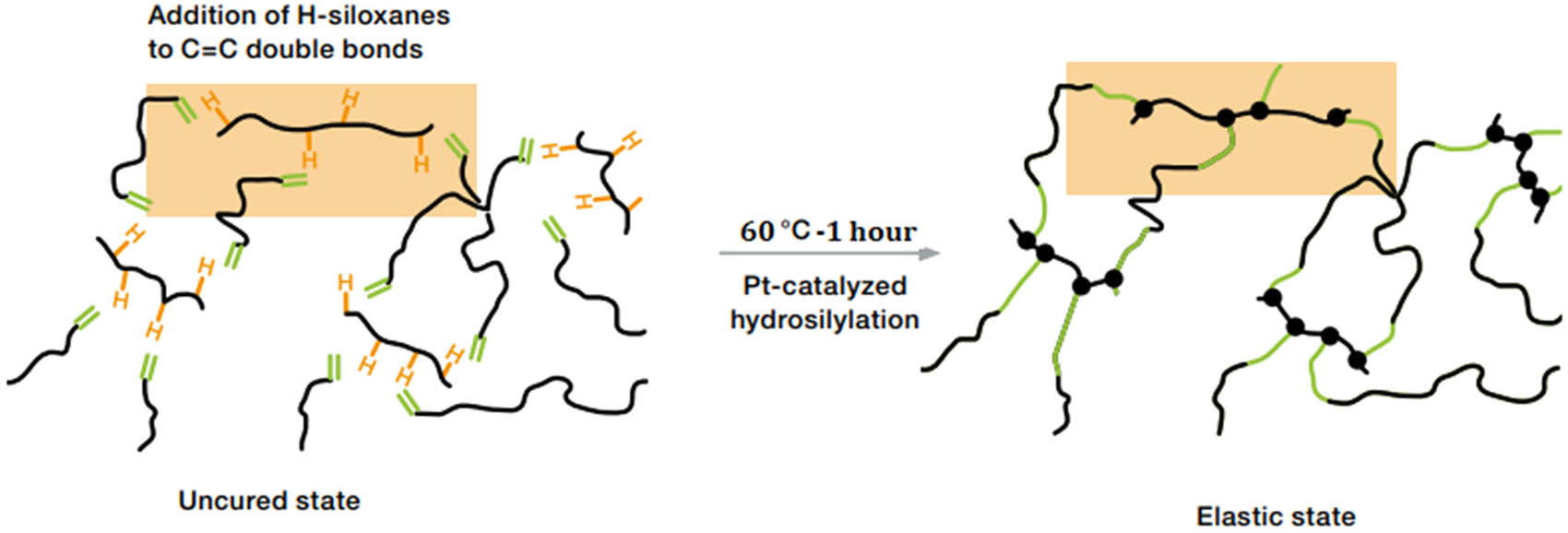 Figure 1
Crosslink reaction of PDMS in the presence of a platinum catalyst.