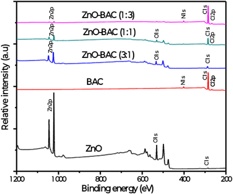 Figure 2 
                     XPS surveys for the different inhibitors.
                  