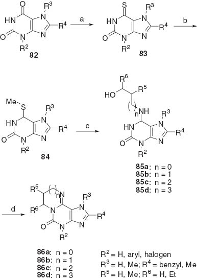 Scheme 25 Reagents: (a) P2S5, pyridine, (b) CH3I, NaOH/EtOH, (c) 2-amino-butan/propan-1-ol, DMSO, (d) SOCl2.