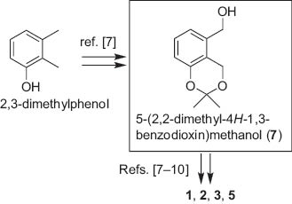 Scheme 2 5-(2,2-Dimethyl-4H-1,3-benzodioxin)methanol (7) as the key synthetic intermediate for the synthesis of the phytotoxins.