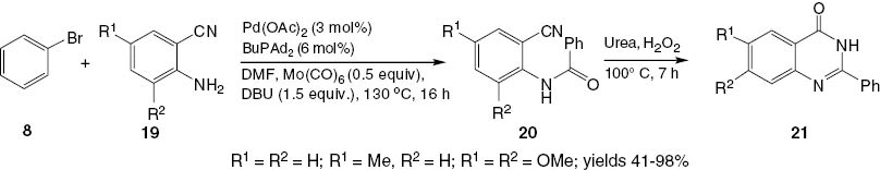 Scheme 10 Synthesis of 2-substituted-4(3H)-quinazolinones 21.