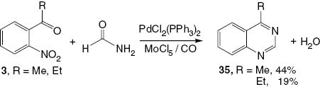 Scheme 16 Synthesis of 4-substituted quinazolines 35.