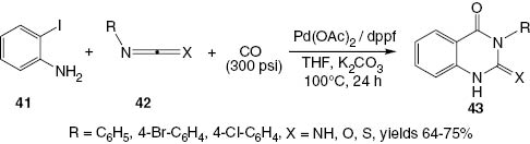 Scheme 19 Synthesis of 4(3H)-quinazolinone derivatives 43.
