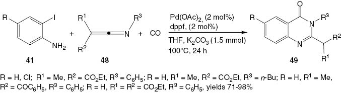 Scheme 21 Synthesis of 2,3-disubstituted-4(3H)-quinazolinones 49.