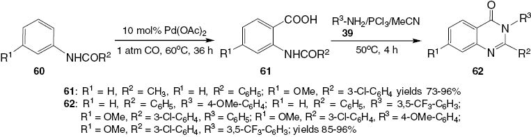 Scheme 26 Synthesis of 2,3-disubstituted-4(3H)-quinazolinones 62.