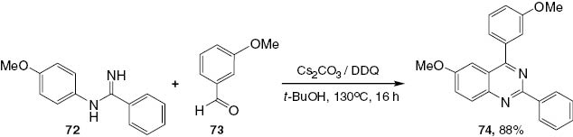 Scheme 30 Synthesis of 2,4-disubstituted quinazoline 74.