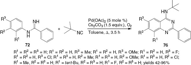 Scheme 32 Synthesis of 2,4-disubstituted quinazolines 76.