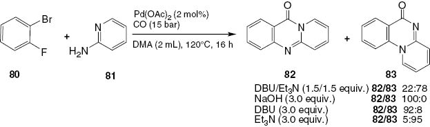 Scheme 34 Synthesis of linear 82 and angular 83 quinazolinones.
