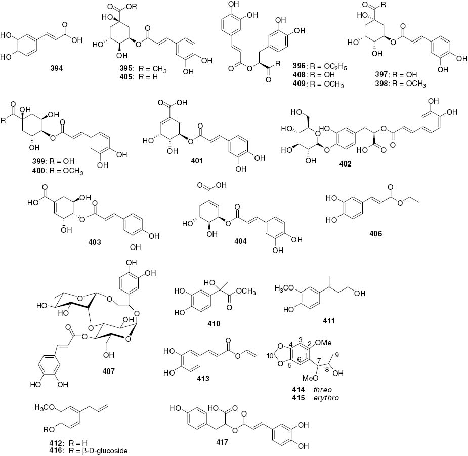 Figure 5 Phenylpropionic acid and other phenylpropanoid structures.