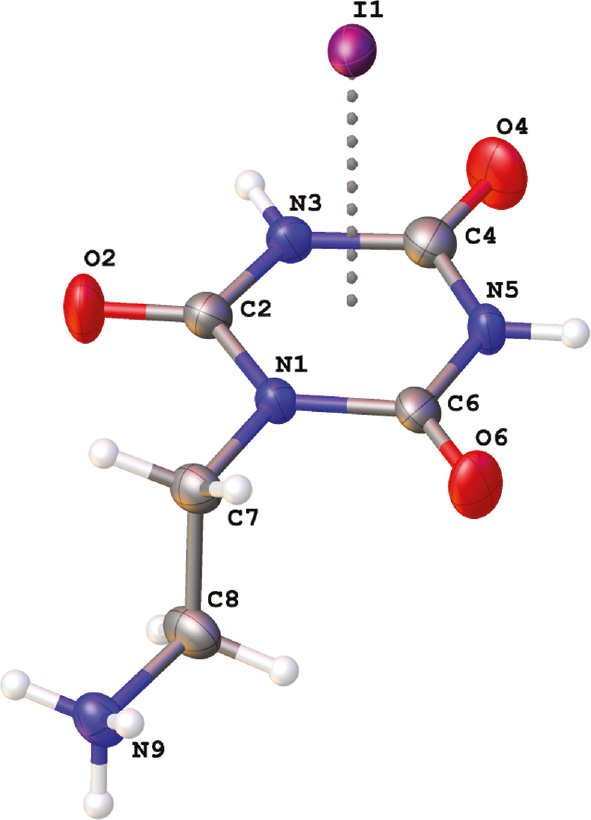 Figure 3 Asymmetric part of the unit cell in 5with the atom labeling scheme.