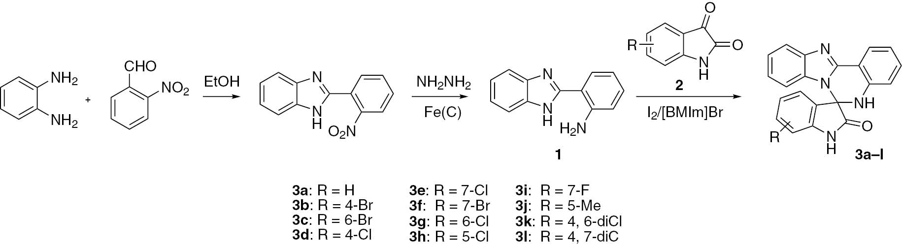 Scheme 1 Iodine-catalyzed synthesis of 3 in ionic liquid.