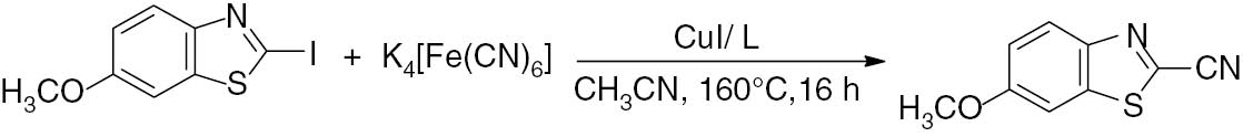 Scheme 3 Cyanation reaction of 2-iodo-6-methoxybenzothiazole.