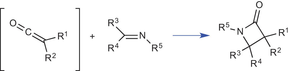 Scheme 7 
                  The Staudinger reaction to β-lactams.
               